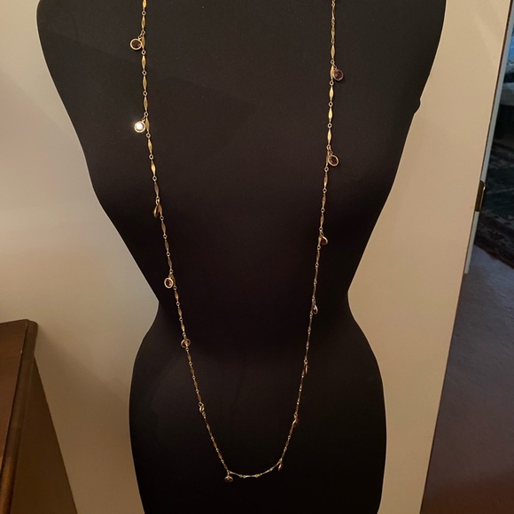 Long Layering Gold Chain Necklace with Purple Glass Beads - Picture 5 of 9